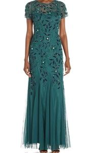 Adrianna Papell Floral Beaded Godet Gown